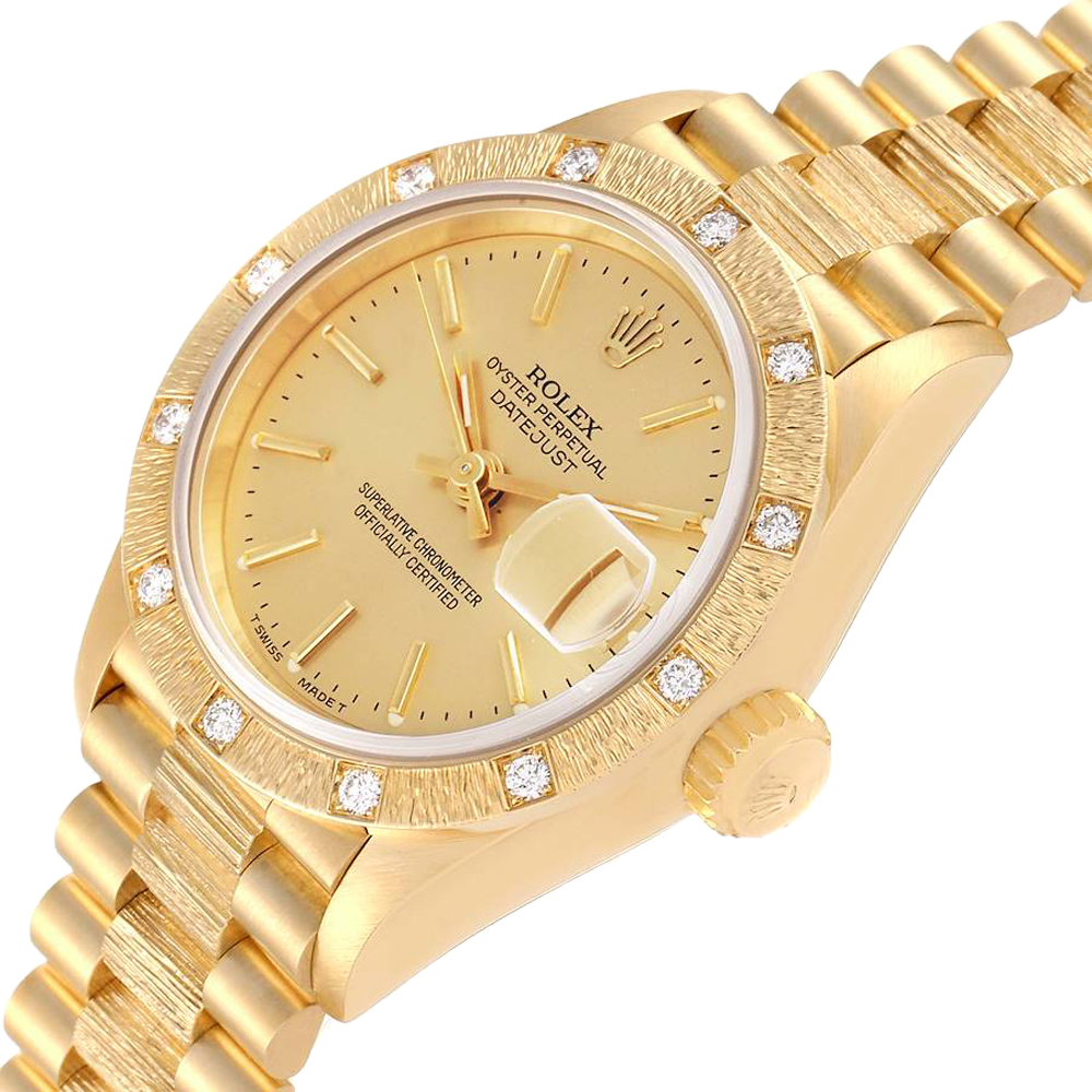 

Rolex Champagne Diamonds 18K Yellow Gold President Datejust 69288 Women's Wristwatch 26 MM