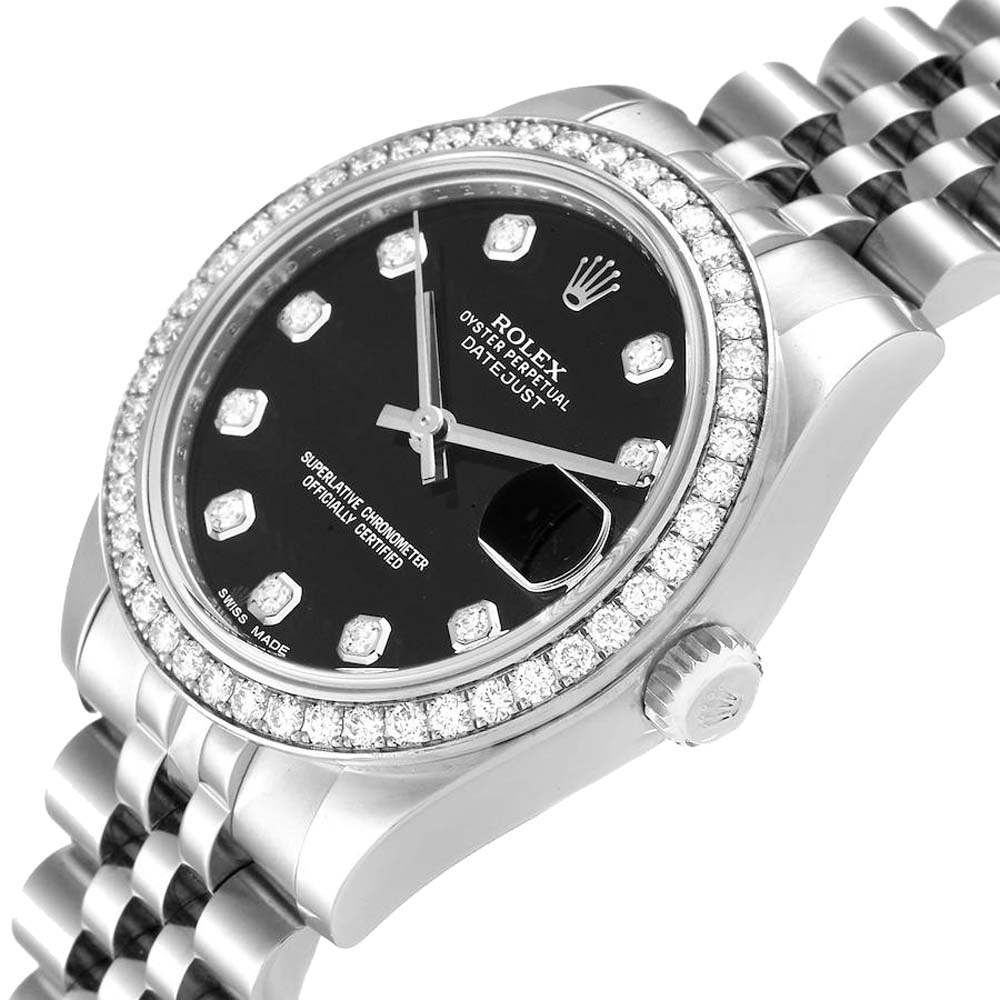 

Rolex Black Diamonds 18K White Gold And Stainless Steel Datejust 178384 Women's Wristwatch 31 MM