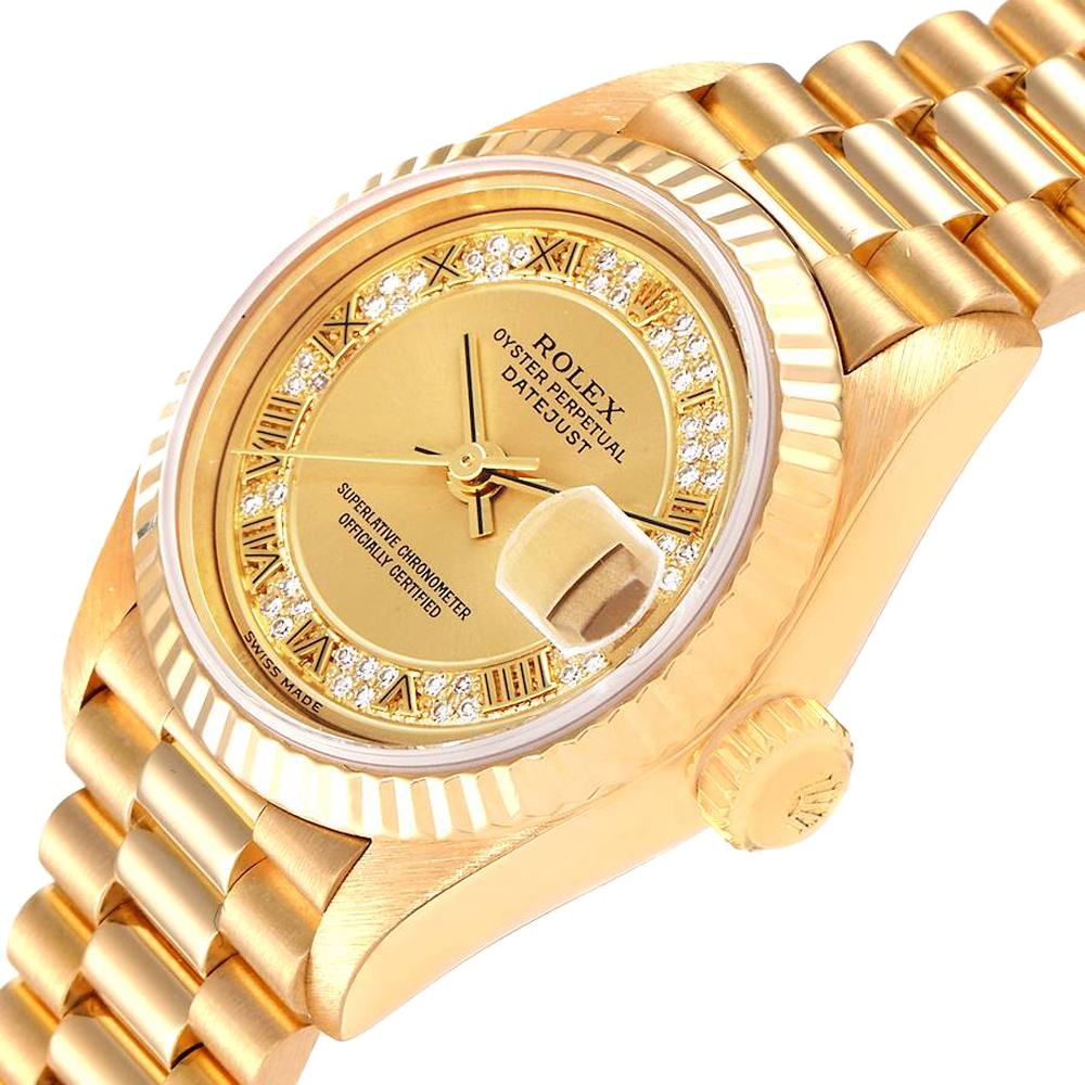 

Rolex Champagne Diamonds 18K Yellow Gold President Datejust 79178 Women's Wristwatch 26 MM