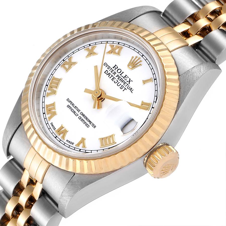 

Rolex White 18K Yellow Gold And Stainless Steel Datejust 79173 Women's Wristwatch 26 MM