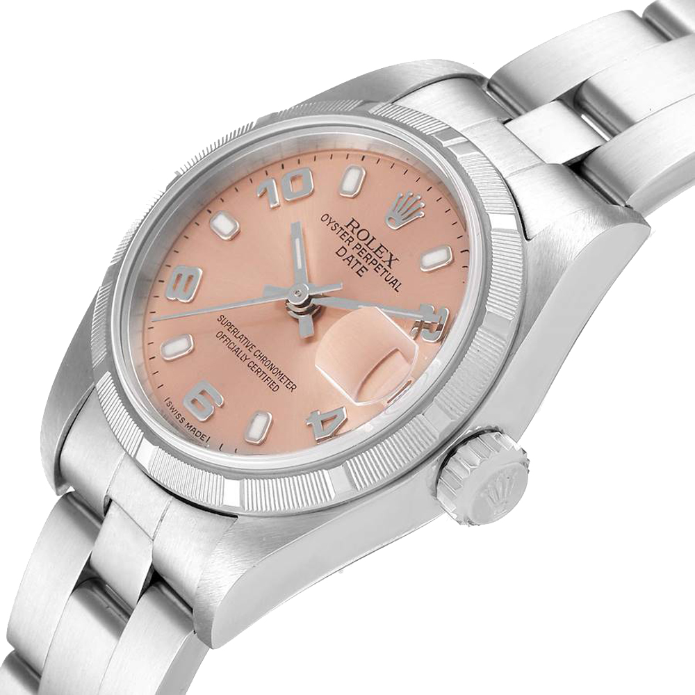 

Rolex Salmon Stainless Steel Oyster Perpetual Date 79190 Women's Wristwatch 25 MM, Pink