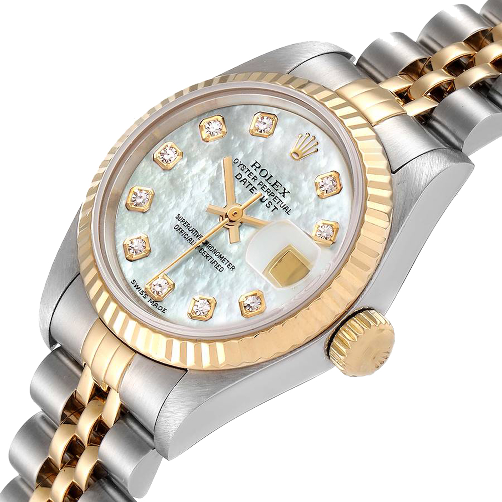

Rolex MOP Diamonds 18K Yellow Gold And Stainless Steel Datejust 79173 Women's Wristwatch 26 MM, White