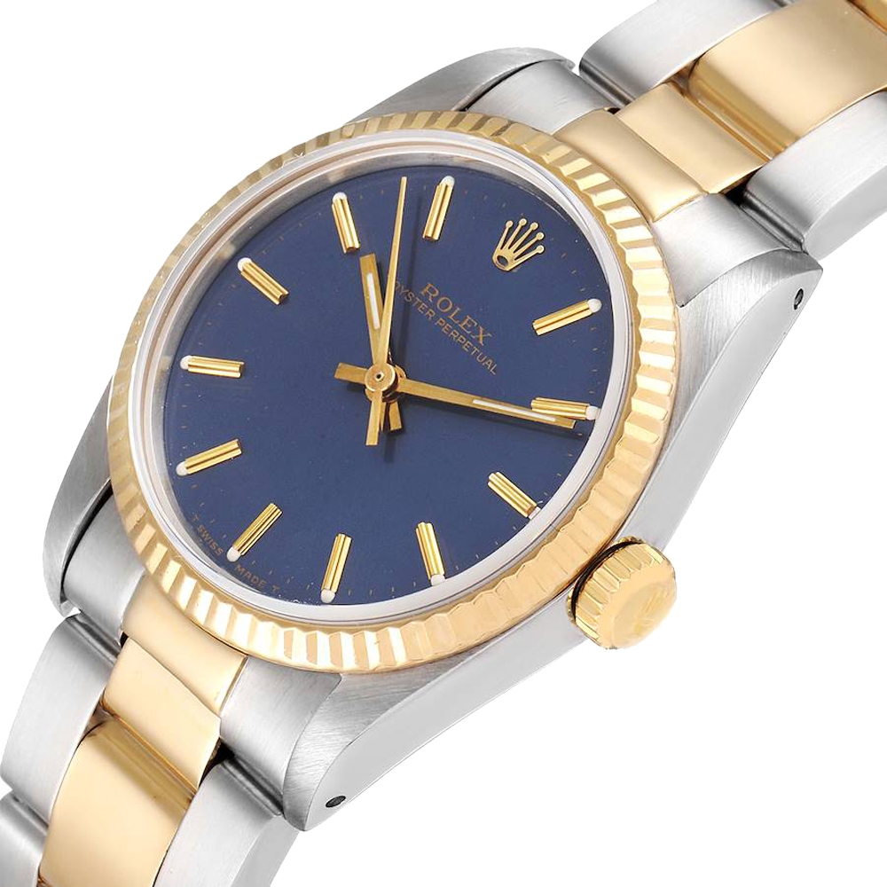 

Rolex Blue 18K Yellow Gold And Stainless Steel Oyster Perpetual 67513 Women's Wristwatch 31 MM