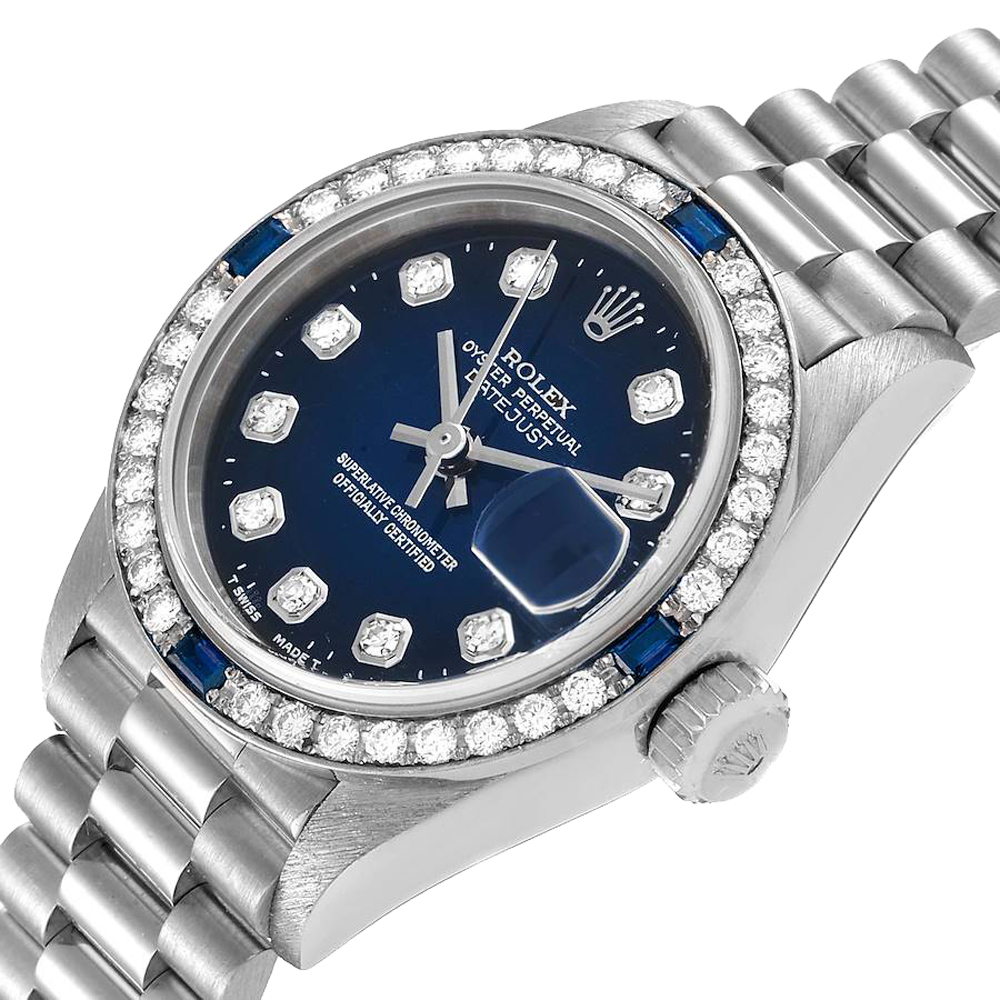 

Rolex Blue Diamonds 18K White Gold President Datejust 79089 Women's Wristwatch 26 MM