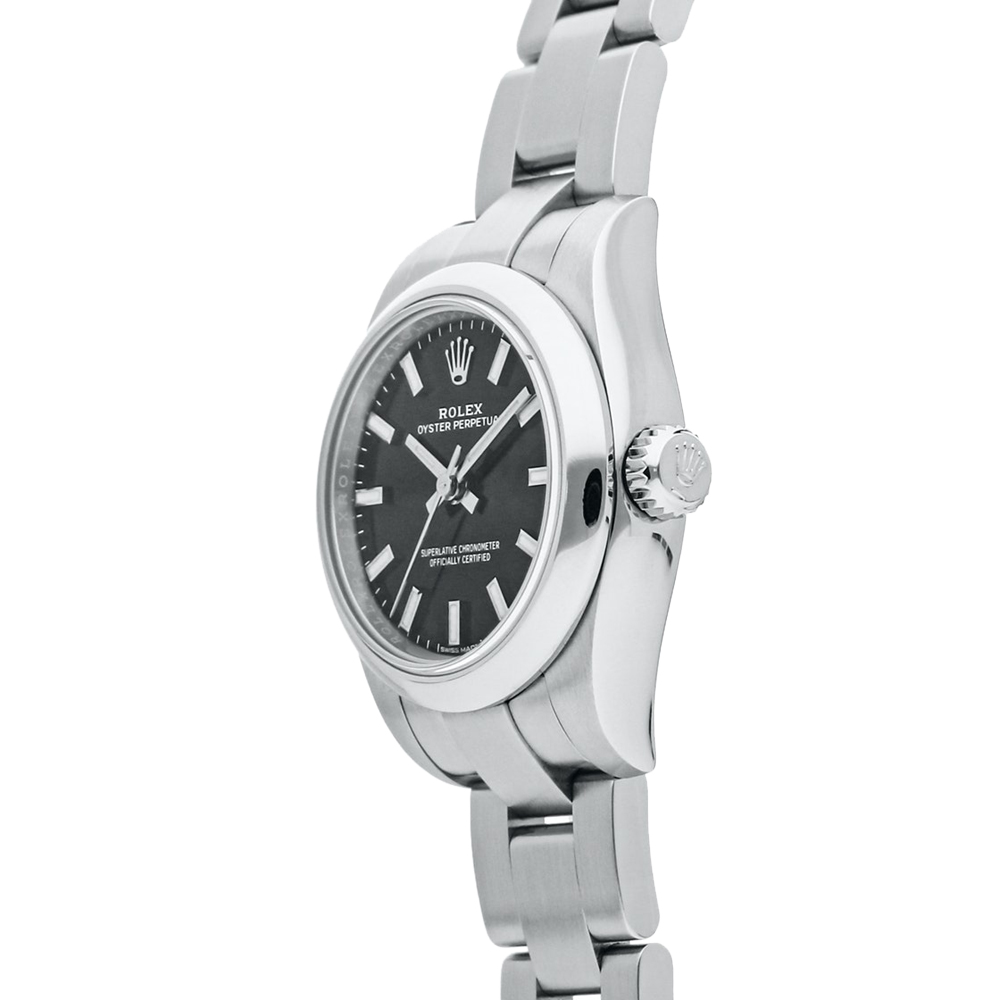 

Rolex Black Stainless Steel Oyster Perpetual 176200 Women's Wristwatch 26 MM