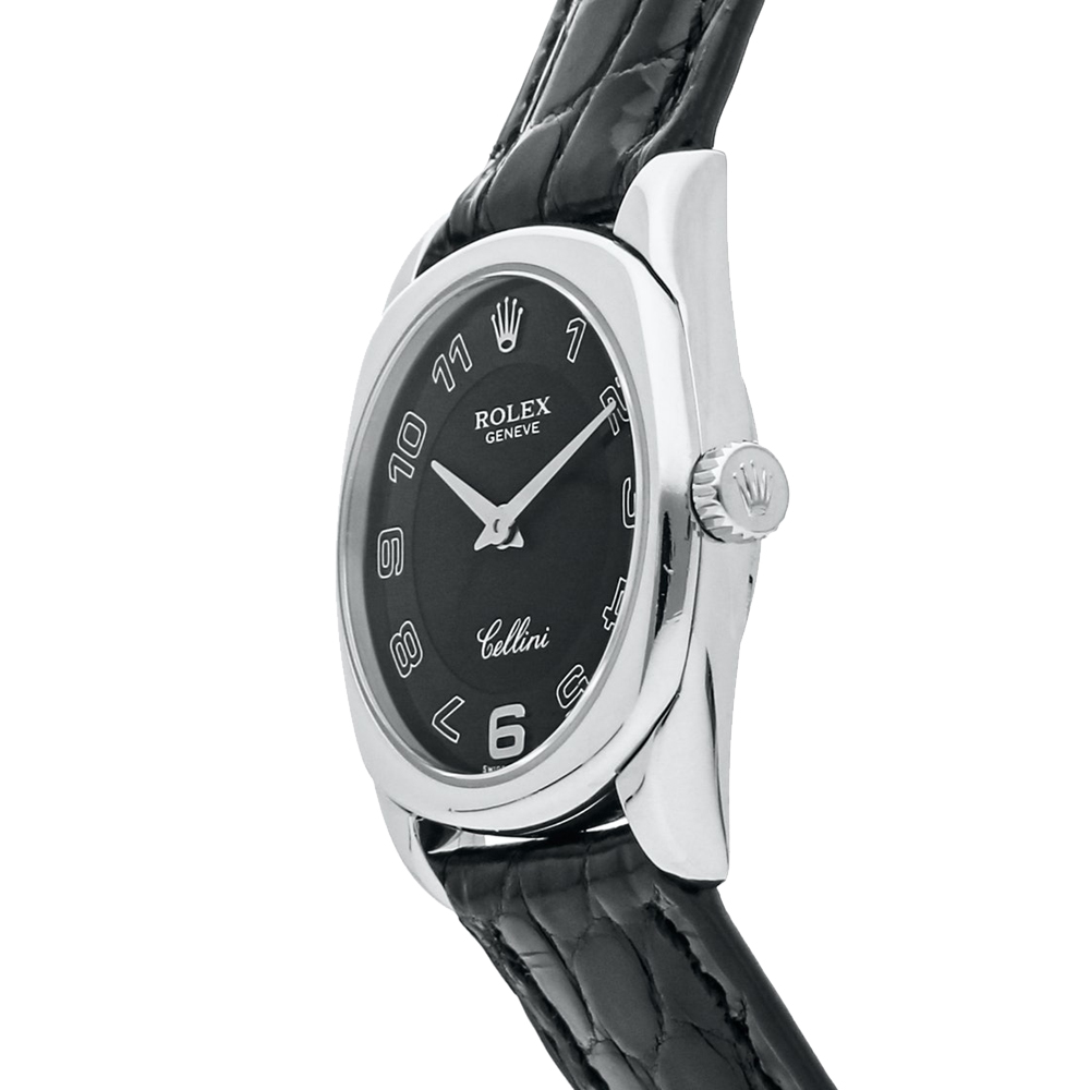 

Rolex Black 18K White Gold Crocodile Leather Cellini Danaos 6229/9 Women's Wristwatch 25 MM