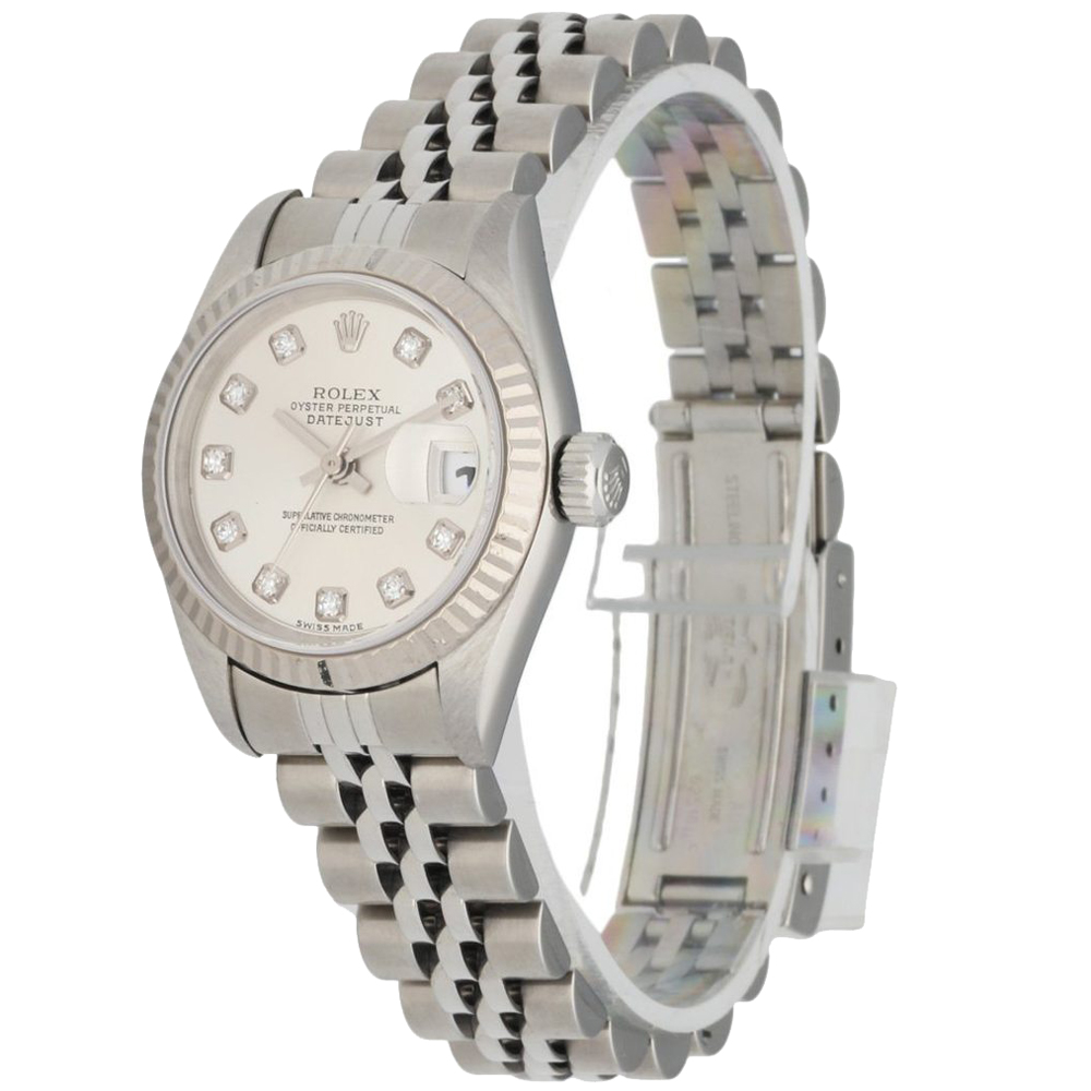 

Rolex Silver Diamonds 18k White Gold And Stainless Steel Datejust 79174 Women's Wristwatch 26 MM