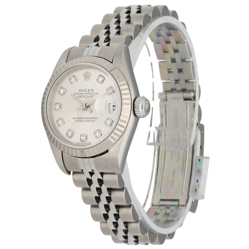 

Rolex Silver Diamonds 18k White Gold And Stainless Steel Datejust 79174 Women's Wristwatch 26 MM