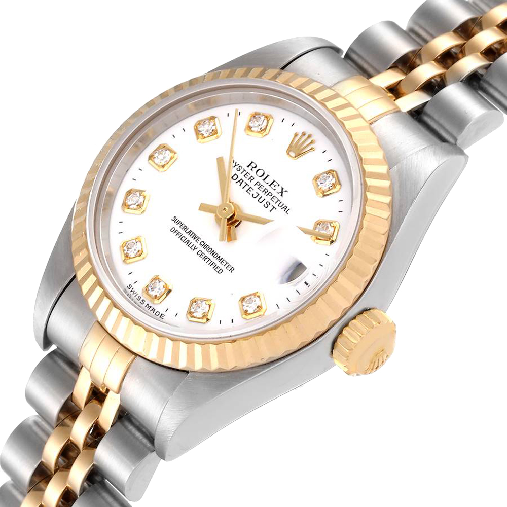 

Rolex White Diamonds 18K Yellow Gold And Stainless Steel Datejust 79173 Women's Wristwatch 26 MM