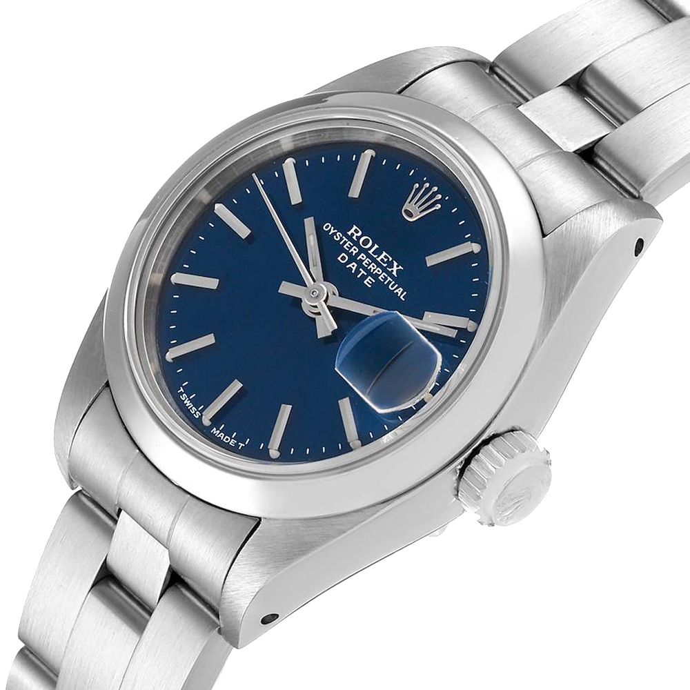 

Rolex Blue Stainless Steel Oyster Perpetual Date 69160 Women's Wristwatch 26 MM