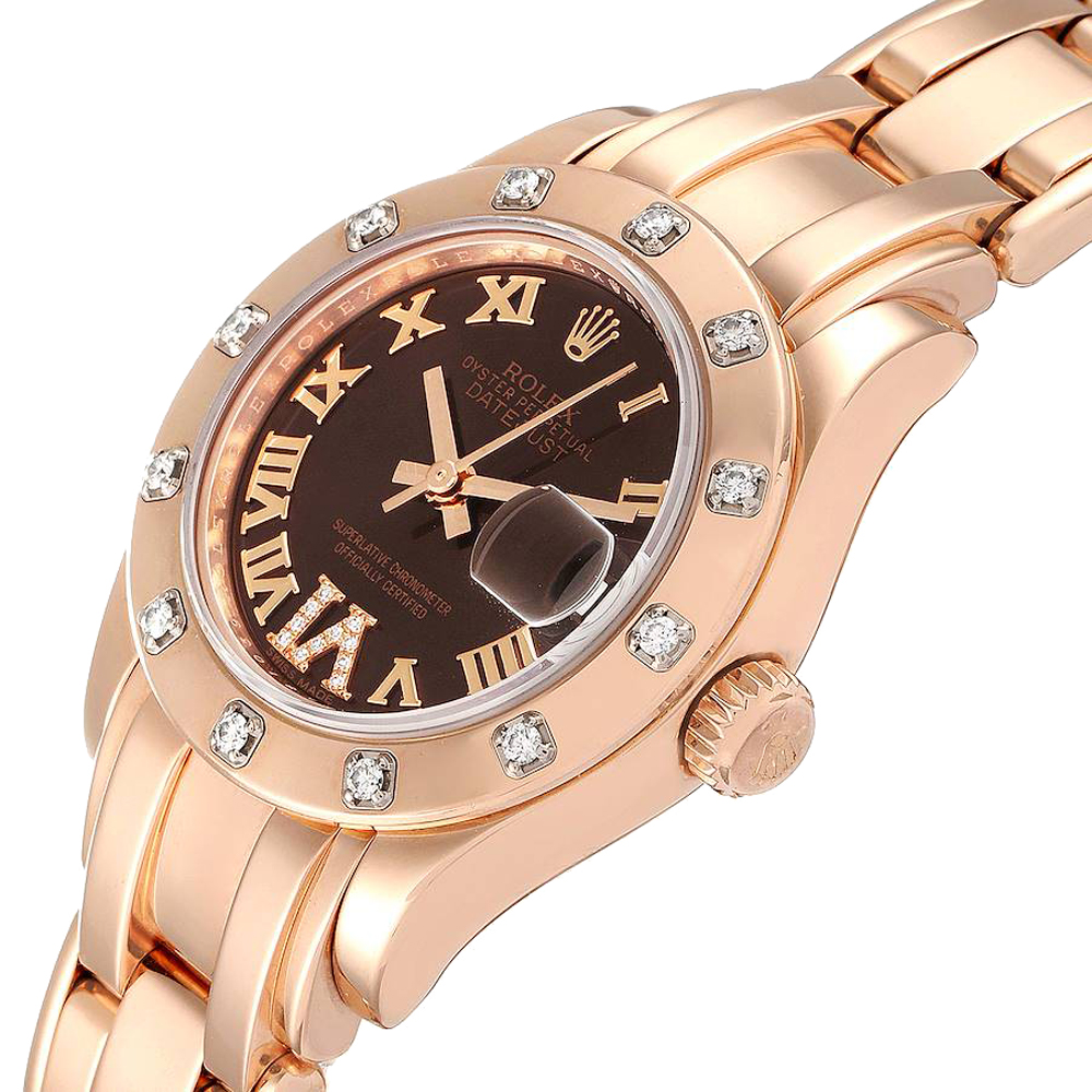 

Rolex Chocolate Diamonds18K Rose Gold Pearlmaster 80315 Women's Wristwatch 29 MM, Brown