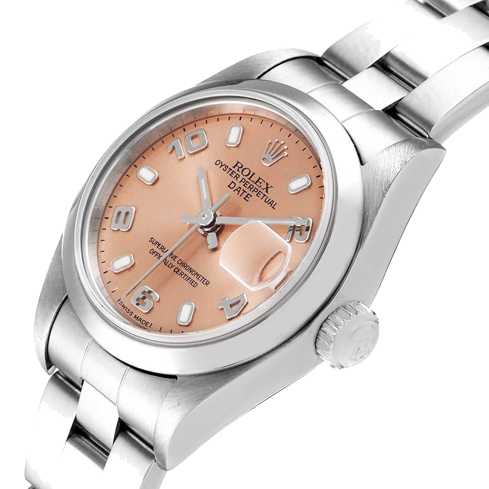 

Rolex Salmon Stainless Steel Oyster Perpetual Date 79160 Women's Wristwatch 25 MM, Pink