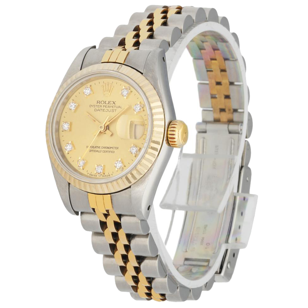 

Rolex Champagne Diamonds 18K Yellow Gold And Stainless Steel Datejust 69173 Women's Wristwatch 26 MM