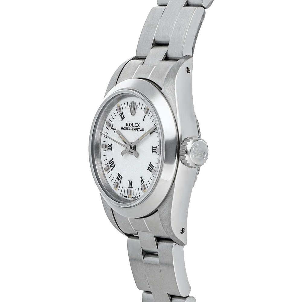 

Rolex White Stainless Steel Oyster Perpetual 67180 Women's Wristwatch 26 MM