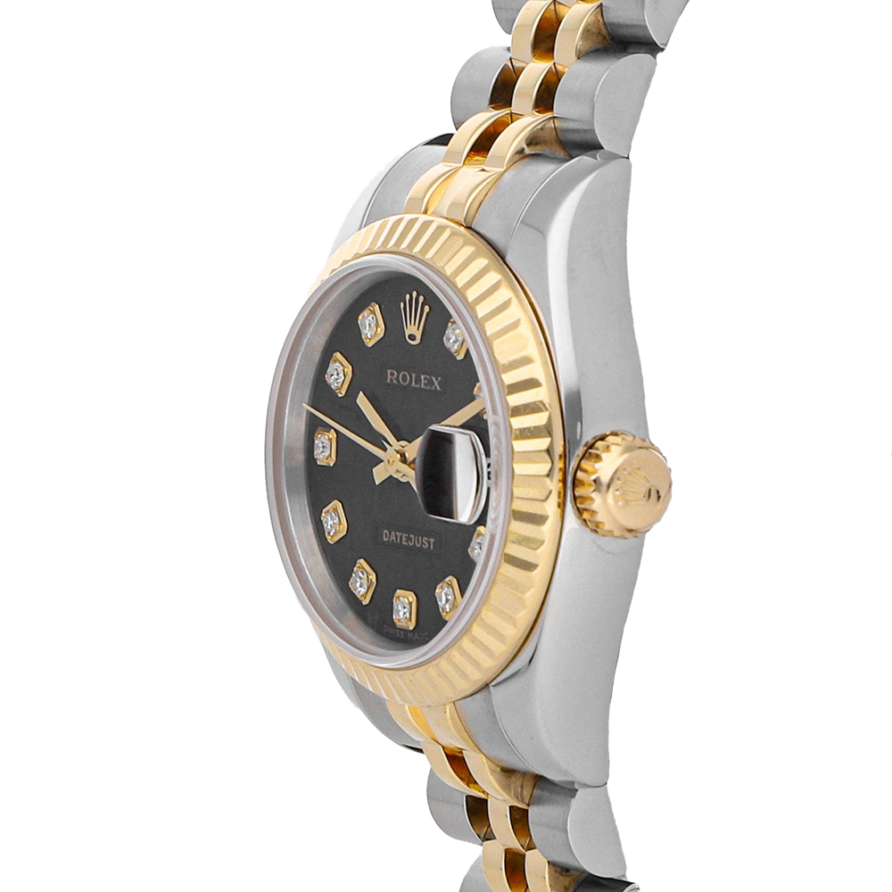 

Rolex Black Diamonds 18K Yellow Gold And Stainless Steel Datejust 179173 Women's Wristwatch 26 MM
