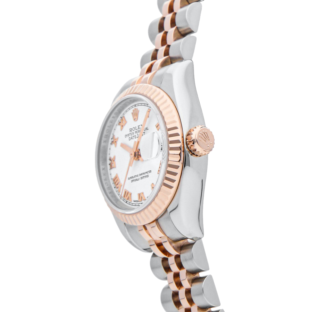

Rolex White 18K Rose Gold And Stainless Steel Datejust 179171 Women's Wristwatch 26 MM