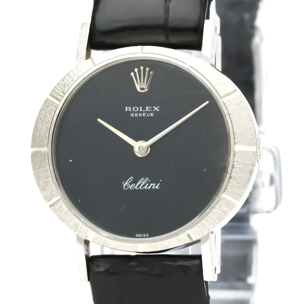 

Rolex Black 18K White Gold Cellini Hand-Winding Women's Wristwatch 25 MM