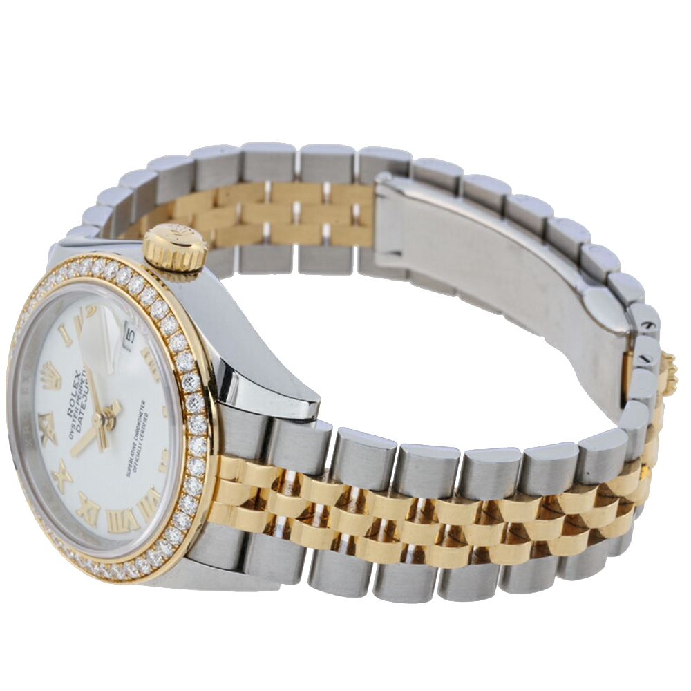 

Rolex Silver Diamonds 18K Yellow Gold And Stainless Steel Datejust 279383RBR Women's Wristwatch 28 MM