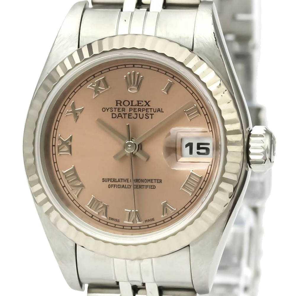 

Rolex Silver 18K White Gold And Stainless Steel Datejust 79174 Women's Wristwatch 26 MM, Orange