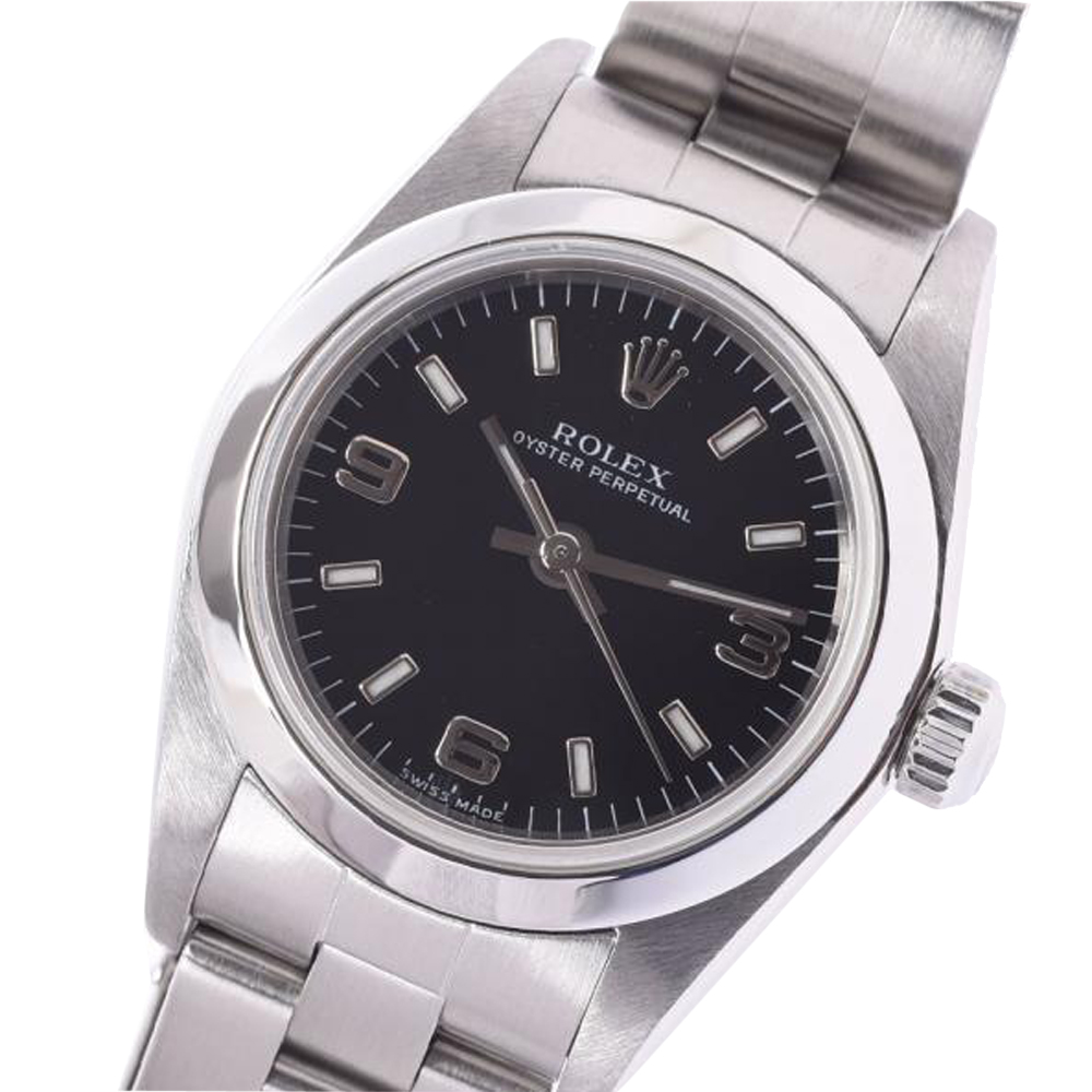 

Rolex Black Stainless Steel Oyster Perpetual 76080 Automatic Women's Wristwatch 24 MM