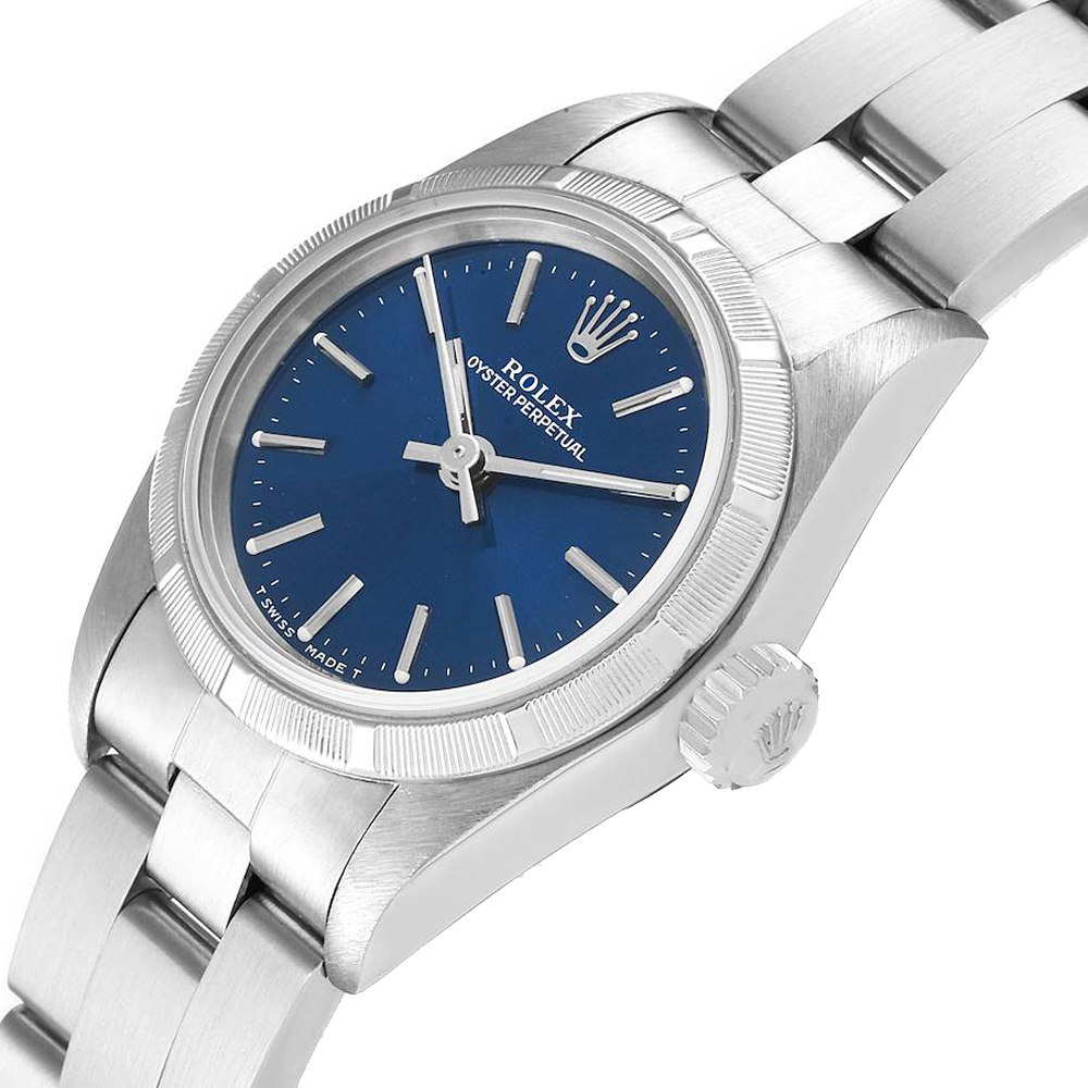 

Rolex Blue Stainless Steel Oyster Perpetual 67230 Women's Wristwatch 24 MM