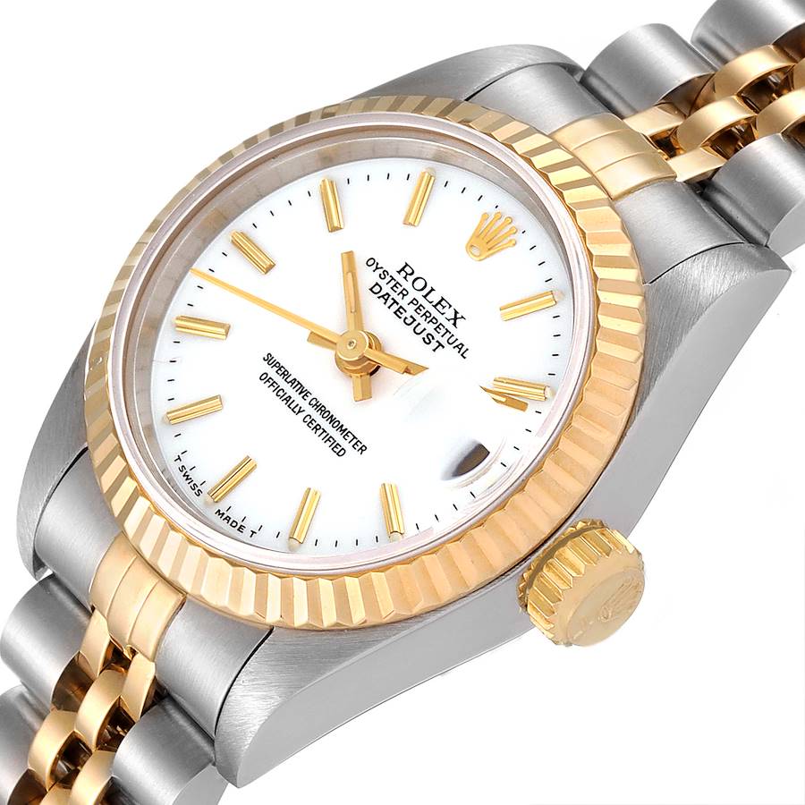 

Rolex White 18K Yellow Gold And Stainless Steel Datejust 69173 Women's Wristwatch 26 MM