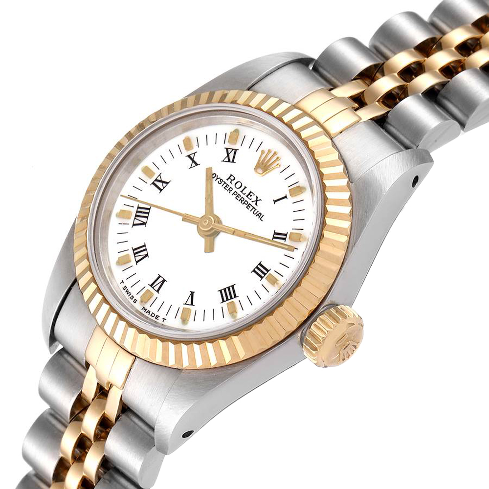 

Rolex White 18K Yellow Gold And Stainless Steel Datejust 67193 Women's Wristwatch 24 MM