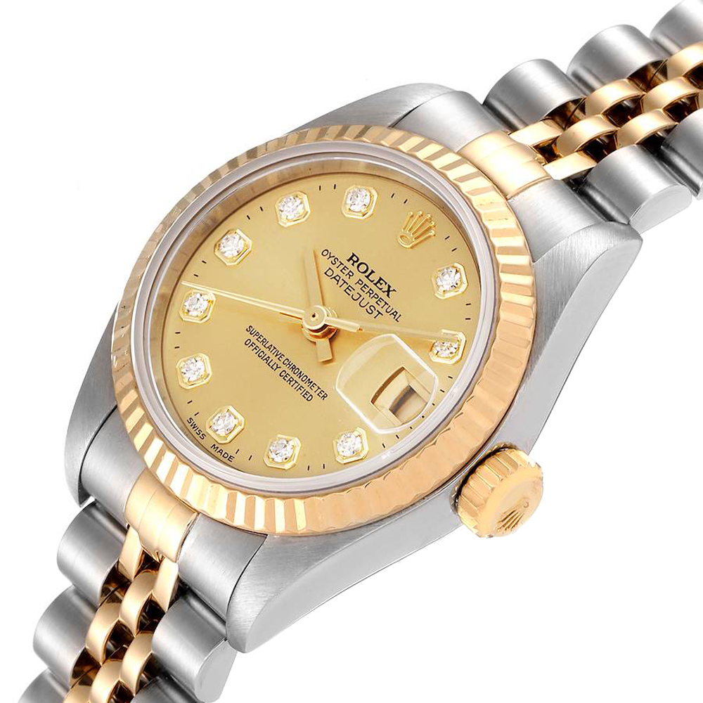 

Rolex Champagne Diamonds 18K Yellow Gold And Stainless Steel Datejust 79173 Automatic Women's Wristwatch 26 MM