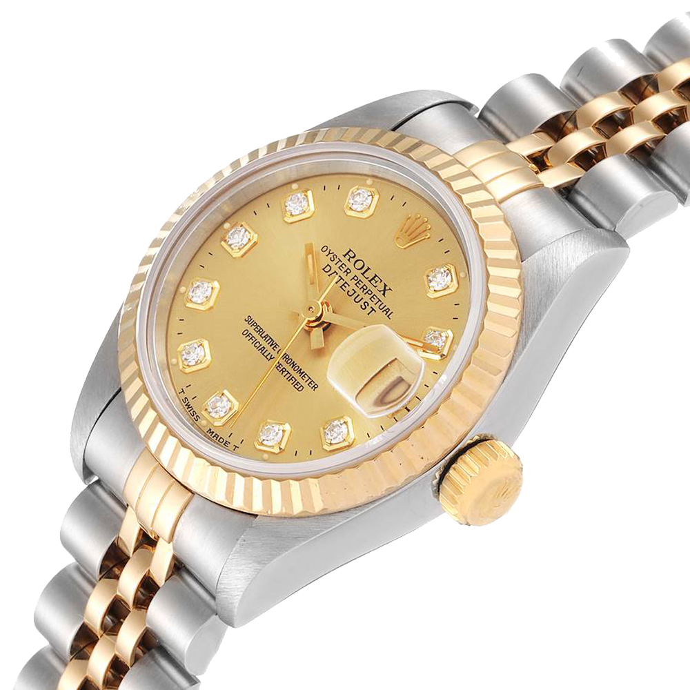 

Rolex Champagne Diamonds 18K Yellow Gold And Stainless Steel Datejust 69173 Women's Wristwatch 26 MM