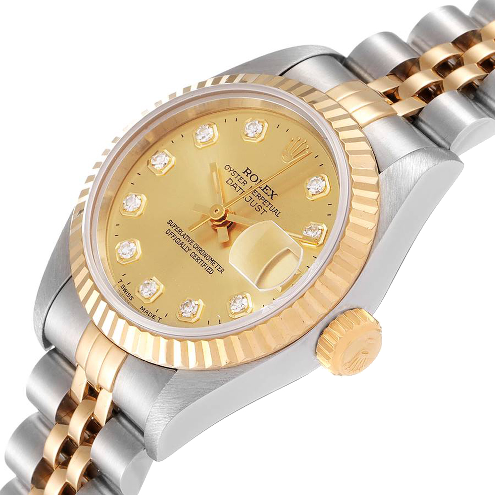 

Rolex Champagne 18K Yellow Gold Diamond Stainless Steel Datejust 69173 Women's Wristwatch