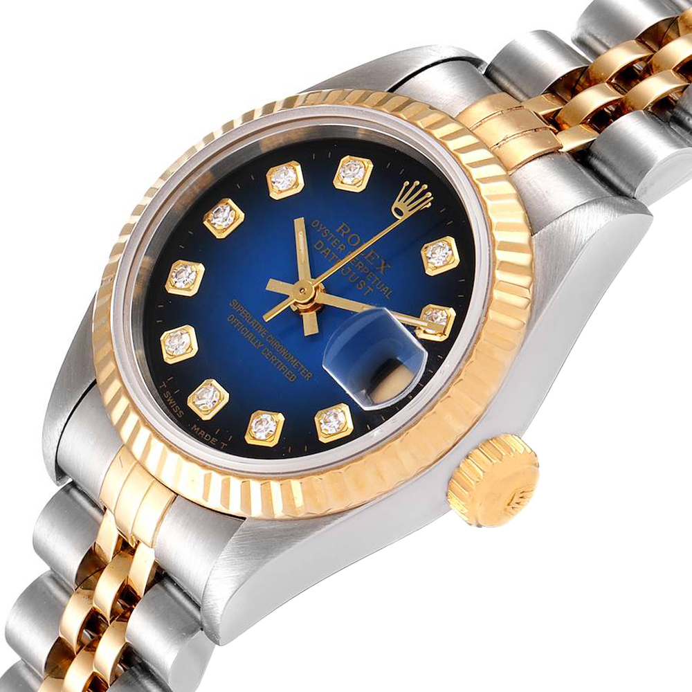 

Rolex Blue 18K Yellow Gold Diamond Stainless Steel Datejust 69173 Women's Wristwatch