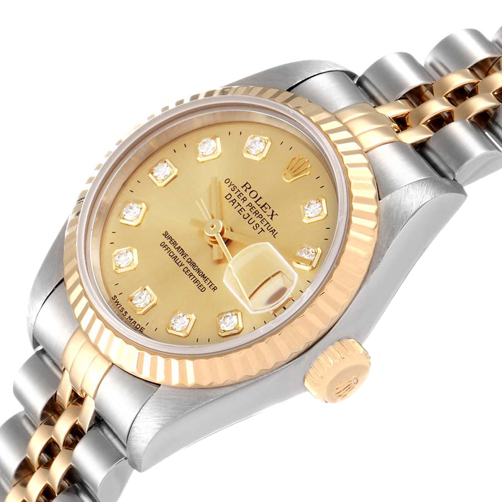 

Rolex Champagne 18K Yellow Gold Diamond Stainless Steel Datejust 69173 Women's Wristwatch