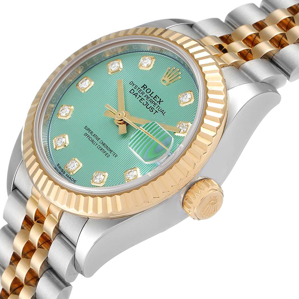 

Rolex Green 18K Yellow Gold Diamond Stainless Steel Datejust 279173 Women's Wristwatch