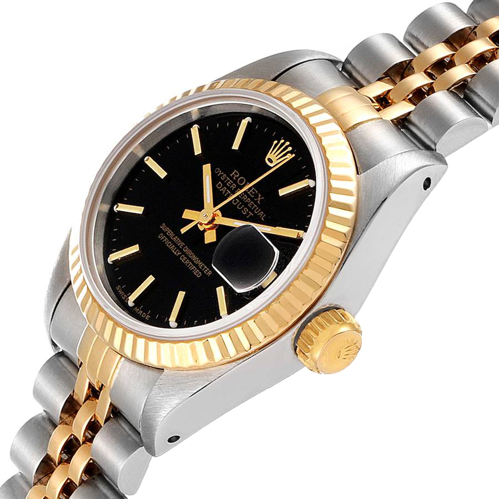 

Rolex Black 18K Yellow Gold Stainless Steel Datejust 69173 Women's Wristwatch