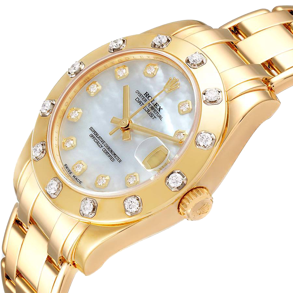 

Rolex MOP 18K Yellow Gold Diamond Pearlmaster 81318 Women's Wristwatch, White