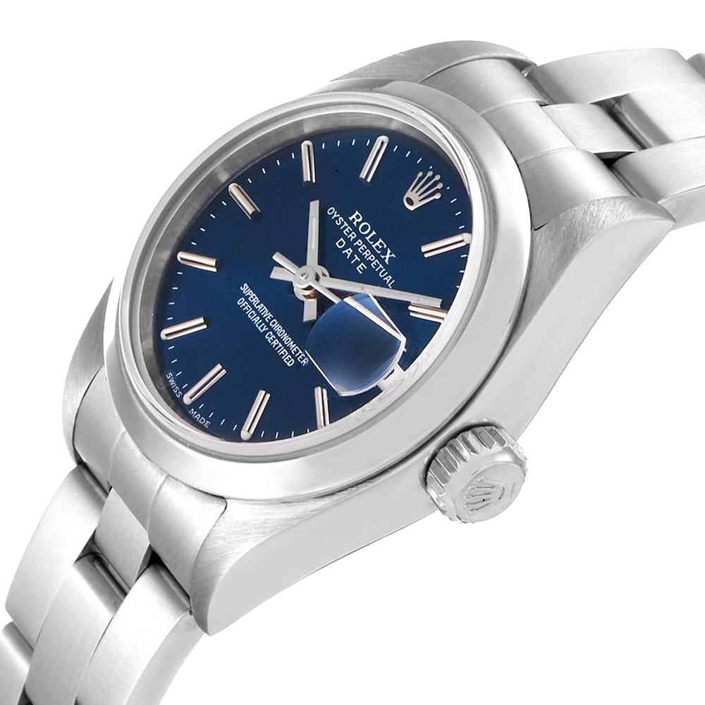 

Rolex Blue Stainless Steel Date Oyster 79160 Women's Wristwatch