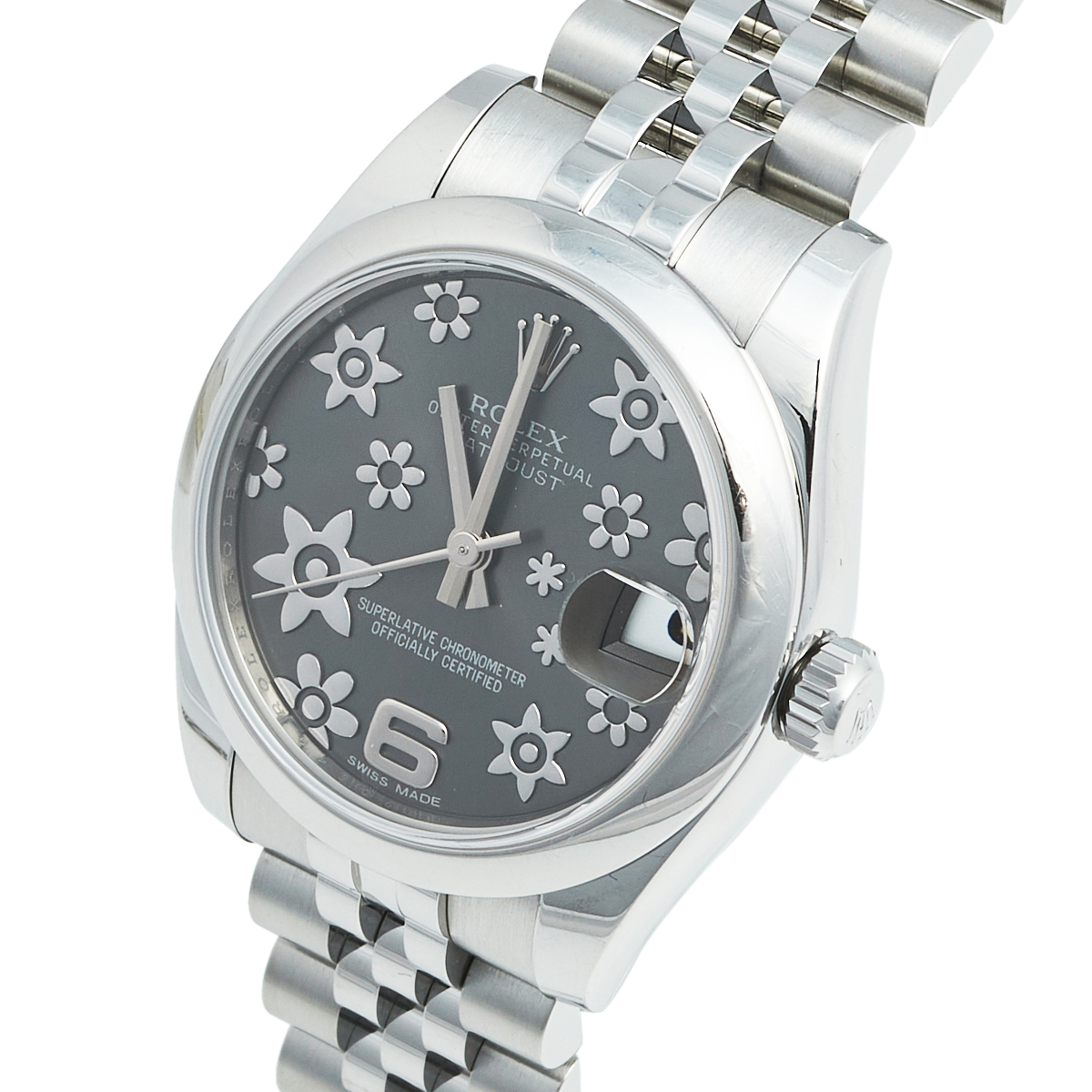 

Rolex Rhodium Floral Stainless Steel Datejust, Grey