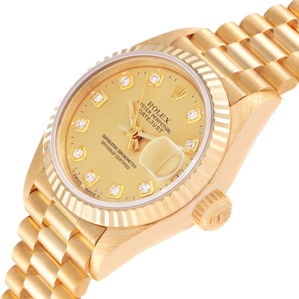 

Rolex Champagne 18K Yellow Gold Diamond President Datejust 69178 Women's Wristwatch