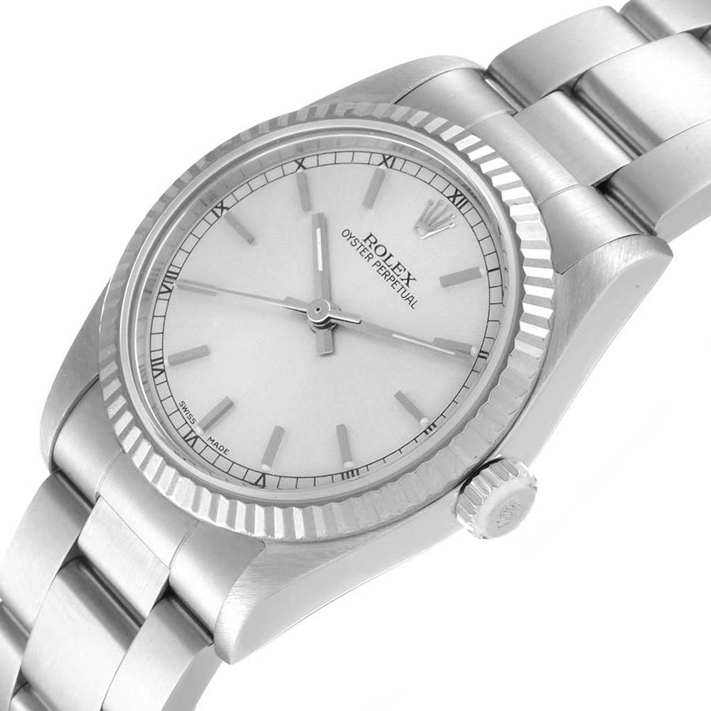 

Rolex Silver 18K White Gold And Stainless Steel Datejust 77014 Women's Wristwatch 31 MM