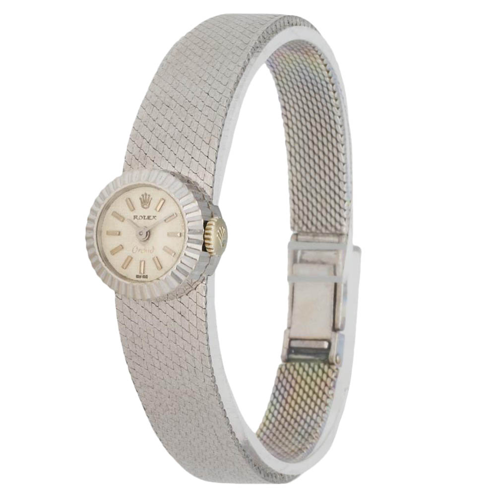 

Rolex Silver 18K White Vintage Gold Chameleon Orchid Women's Wristwatch