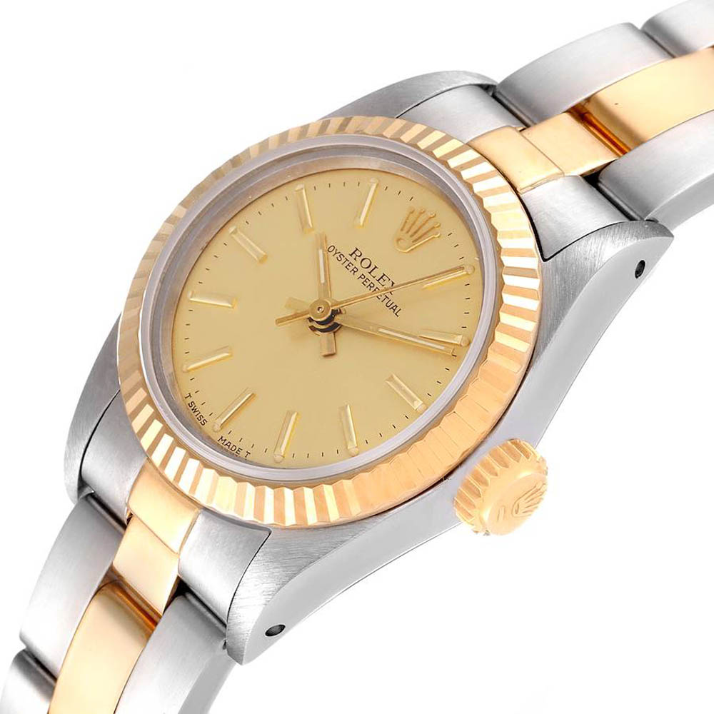 

Rolex Champagne 18K Yellow Gold Stainless Steel Oyster Perpetual 67193 Women's Wristwatch