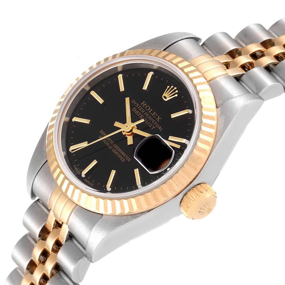 

Rolex Black Stainless Steel 18K Yellow Gold Datejust 79173 Women's Wristwatch
