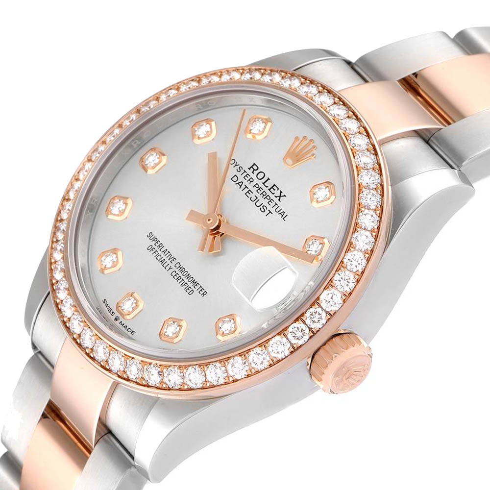 

Rolex Silver Diamonds 18K Rose Gold And Stainless Steel Datejust 278381 Women's Wristwatch 31 MM