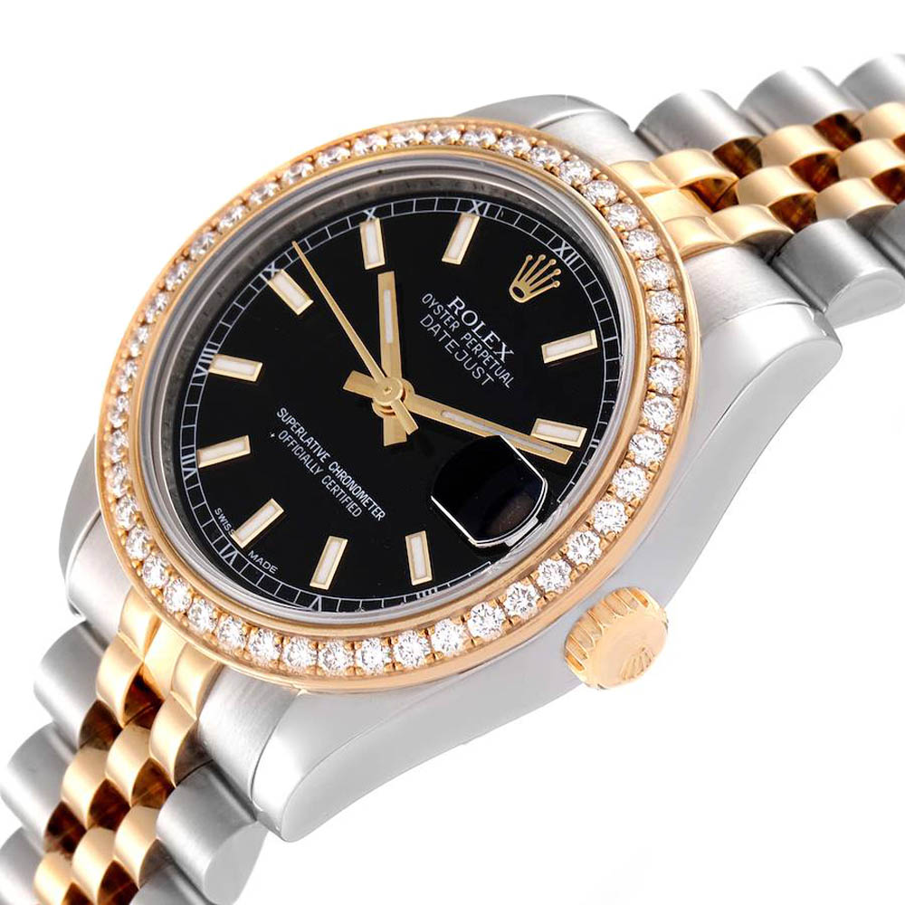 

Rolex Black Diamonds 18K Yellow Gold And Stainless Steel Datejust 178383 Women's Wristwatch 31 MM