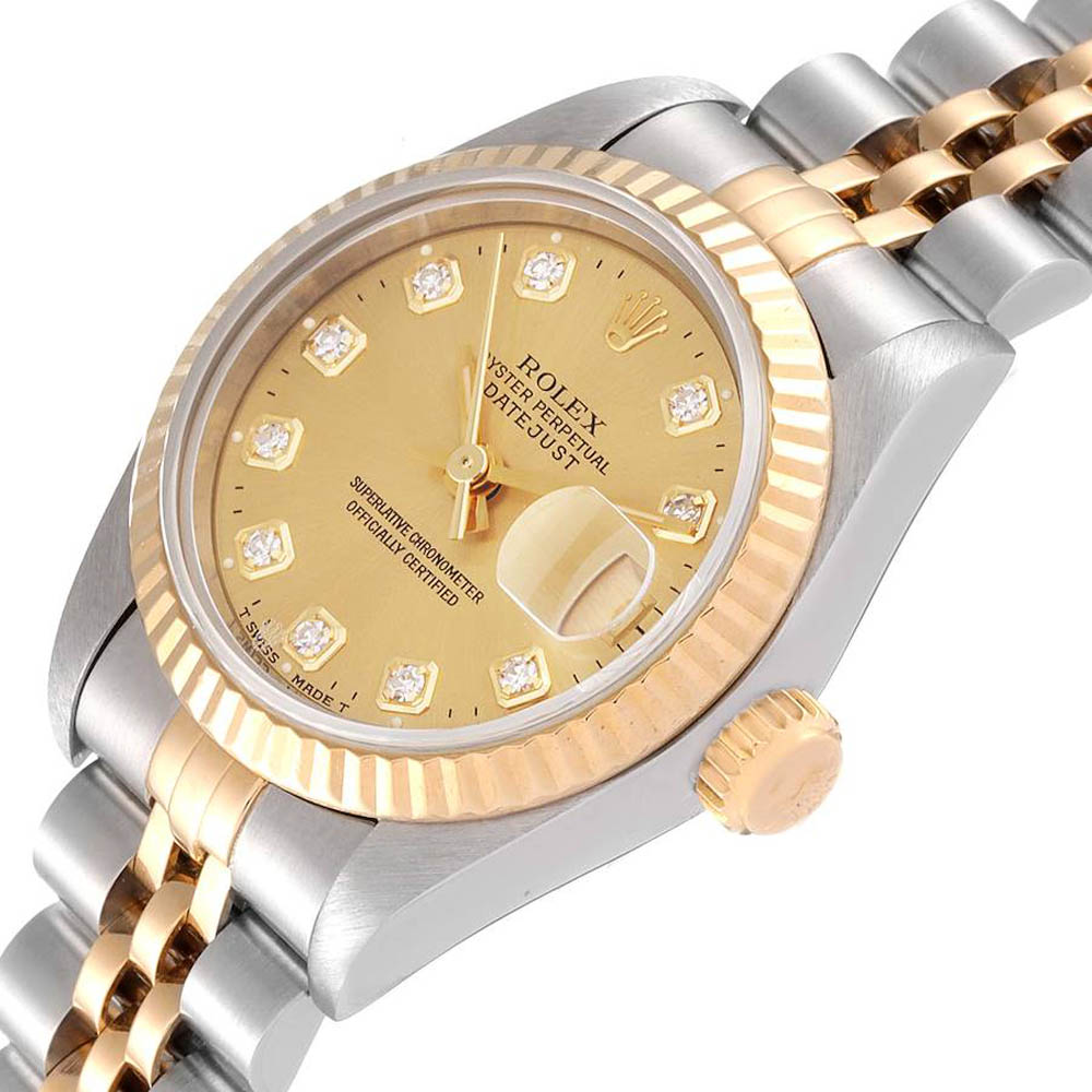

Rolex Champagne Diamonds 18K Yellow Gold And Stainless Steel Datejust 69173 Women's Wristwatch 26 MM