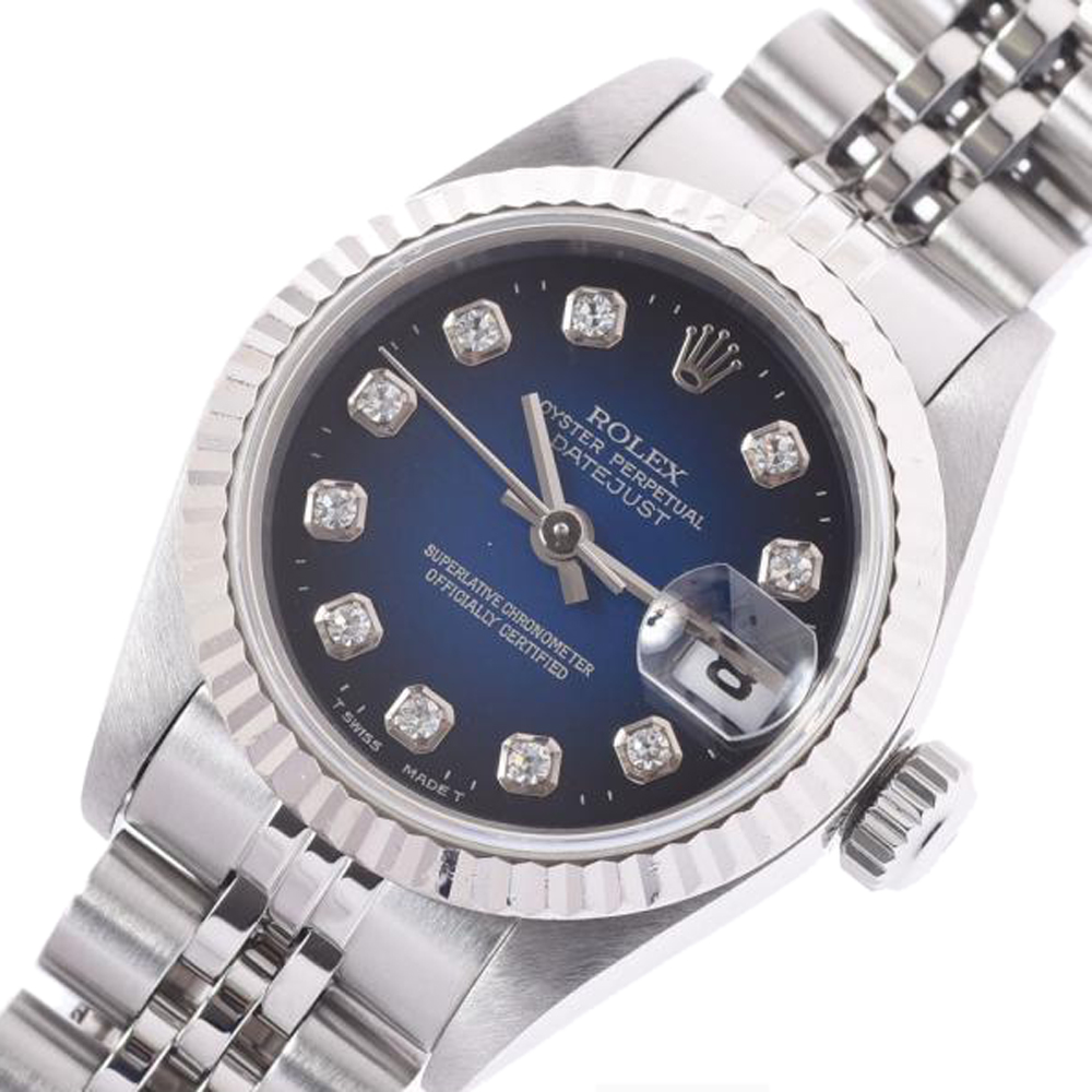 

Rolex Blue Diamonds 18K White Gold And Stainless Steel Datejust 69174G Automatic Women's Wristwatch 26 MM