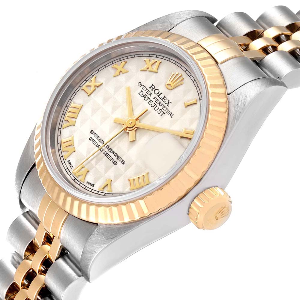 

Rolex Ivory 18K Yellow Gold And Stainless Steel Datejust 69173 Women's Wristwatch 26 MM, White