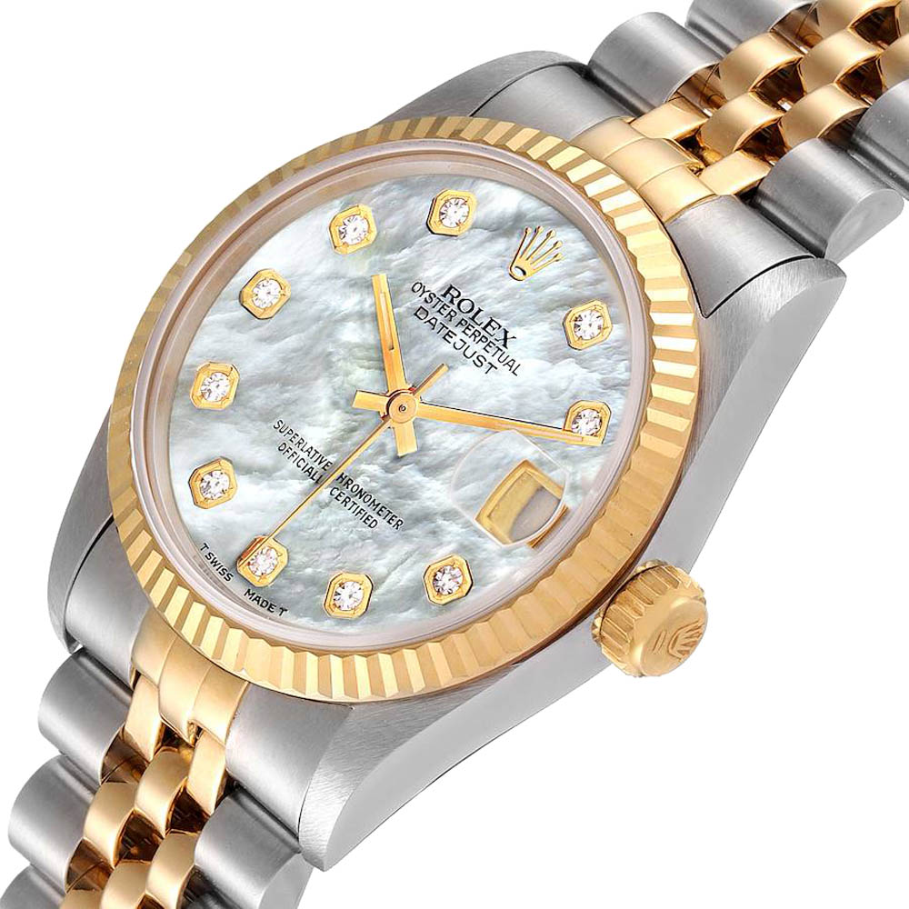 

Rolex MOP Diamonds 18K Yellow Gold And Stainless Steel Datejust 68273 Women's Wristwatch 31 MM, White