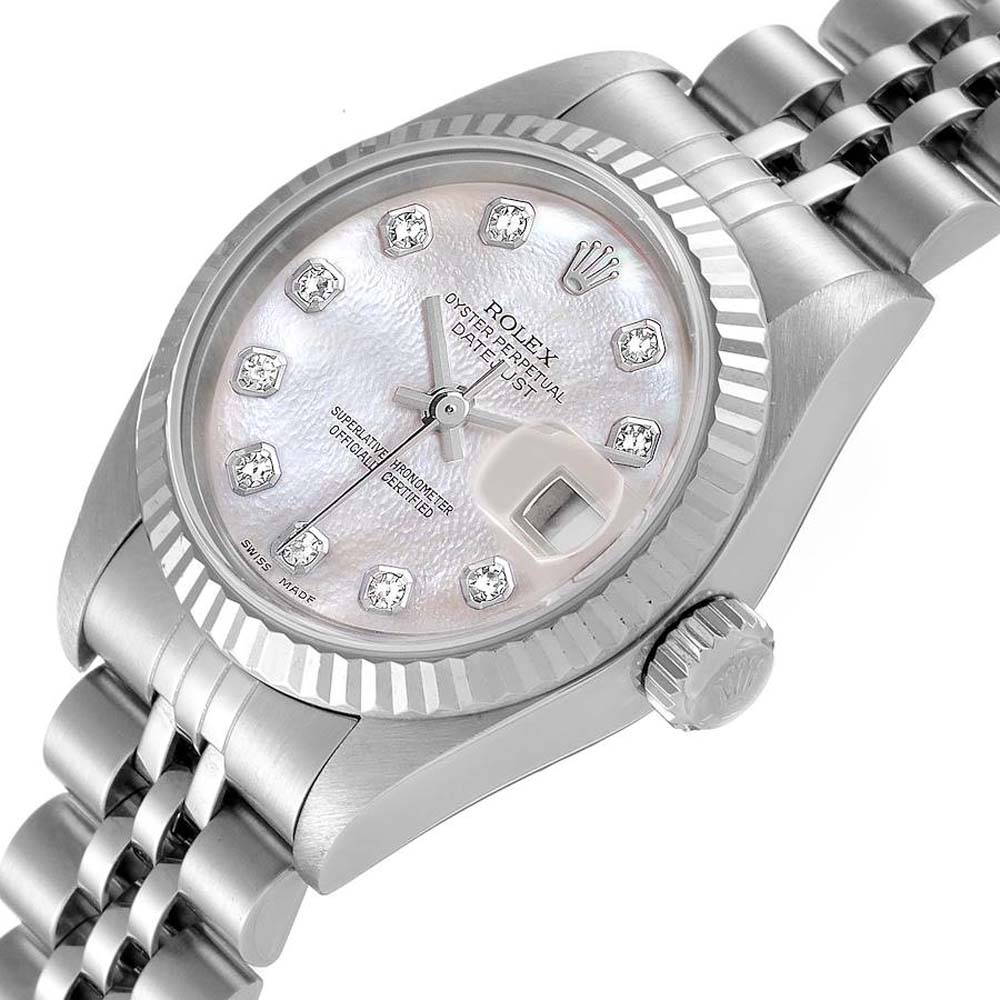

Rolex MOP Diamonds 18K White Gold And Stainless Steel Datejust 79174 Women's Wristwatch 26 MM