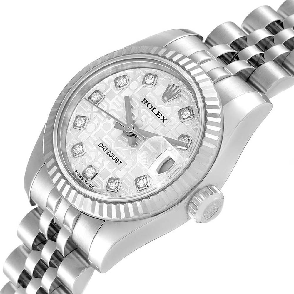 

Rolex Silver Diamonds 18K White Gold And Stainless Steel Datejust 179174 Women's Wristwatch 26 MM